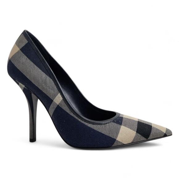 Burberry Aubri Nova Check Pointed Toe Pumps Dark Charcoal Blue Size 39 - Picture 1 of 11